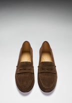 Hugs & Co Womens Penny Loafers Leather Sole Brown Suede