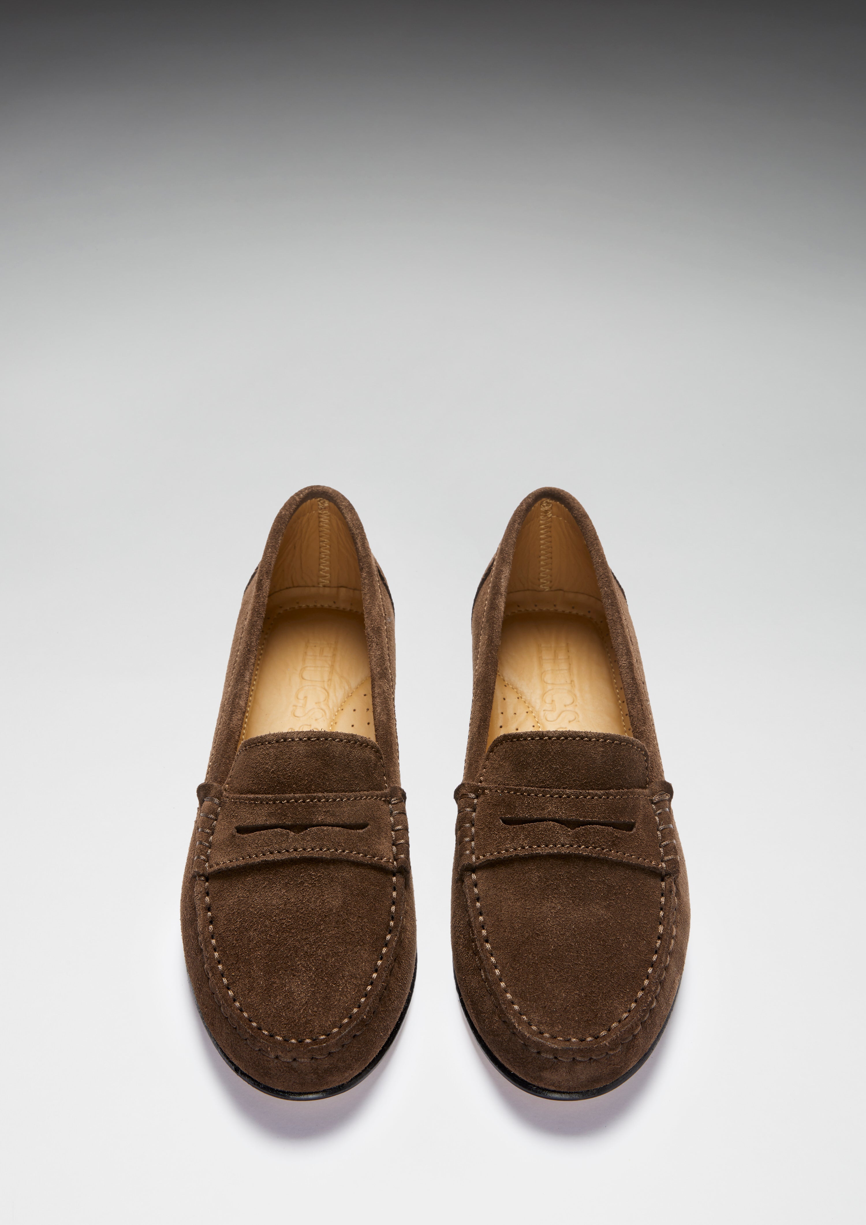Hugs & Co Womens Penny Loafers Leather Sole Brown Suede
