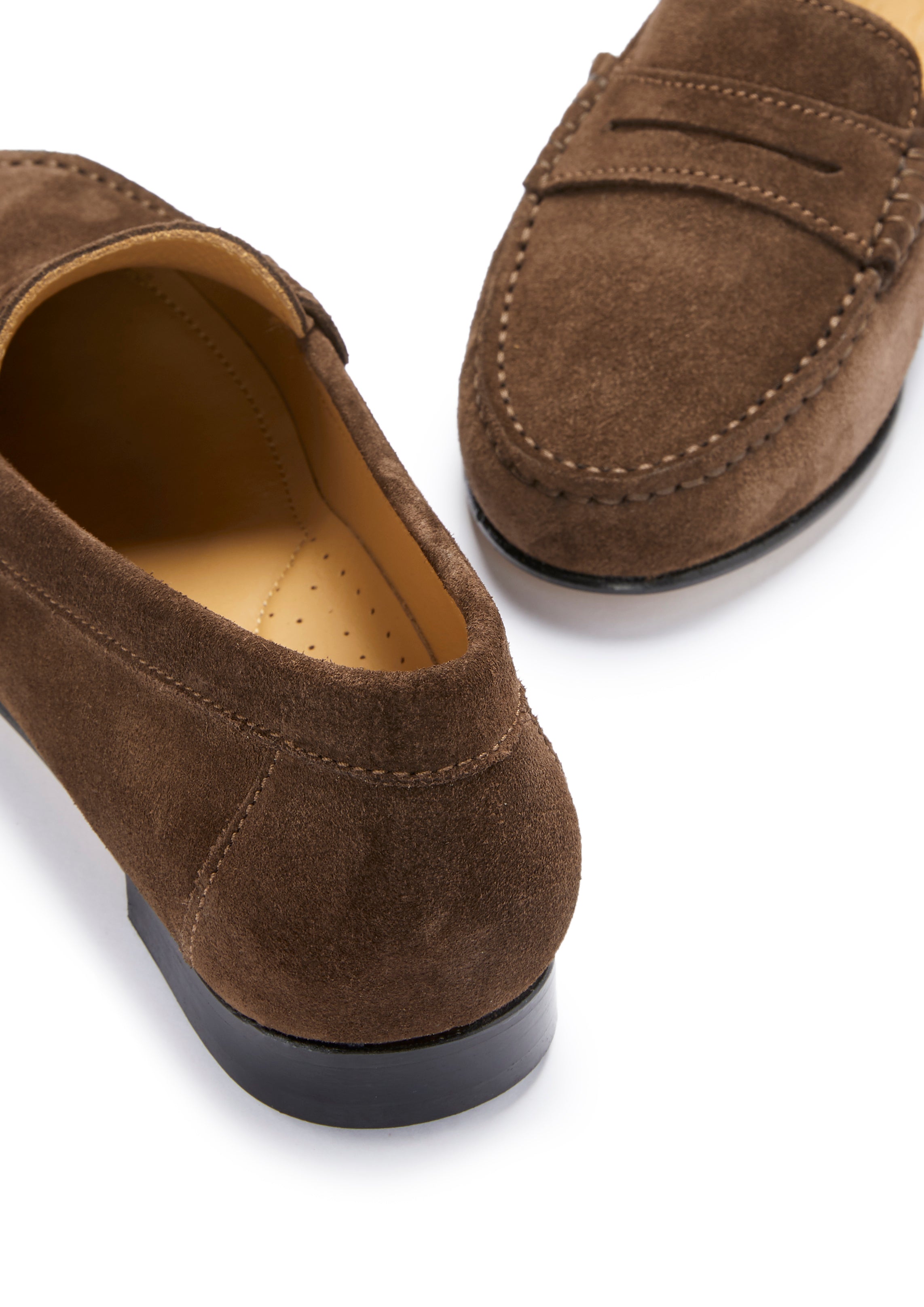 Hugs & Co Womens Penny Loafers Leather Sole Brown Suede