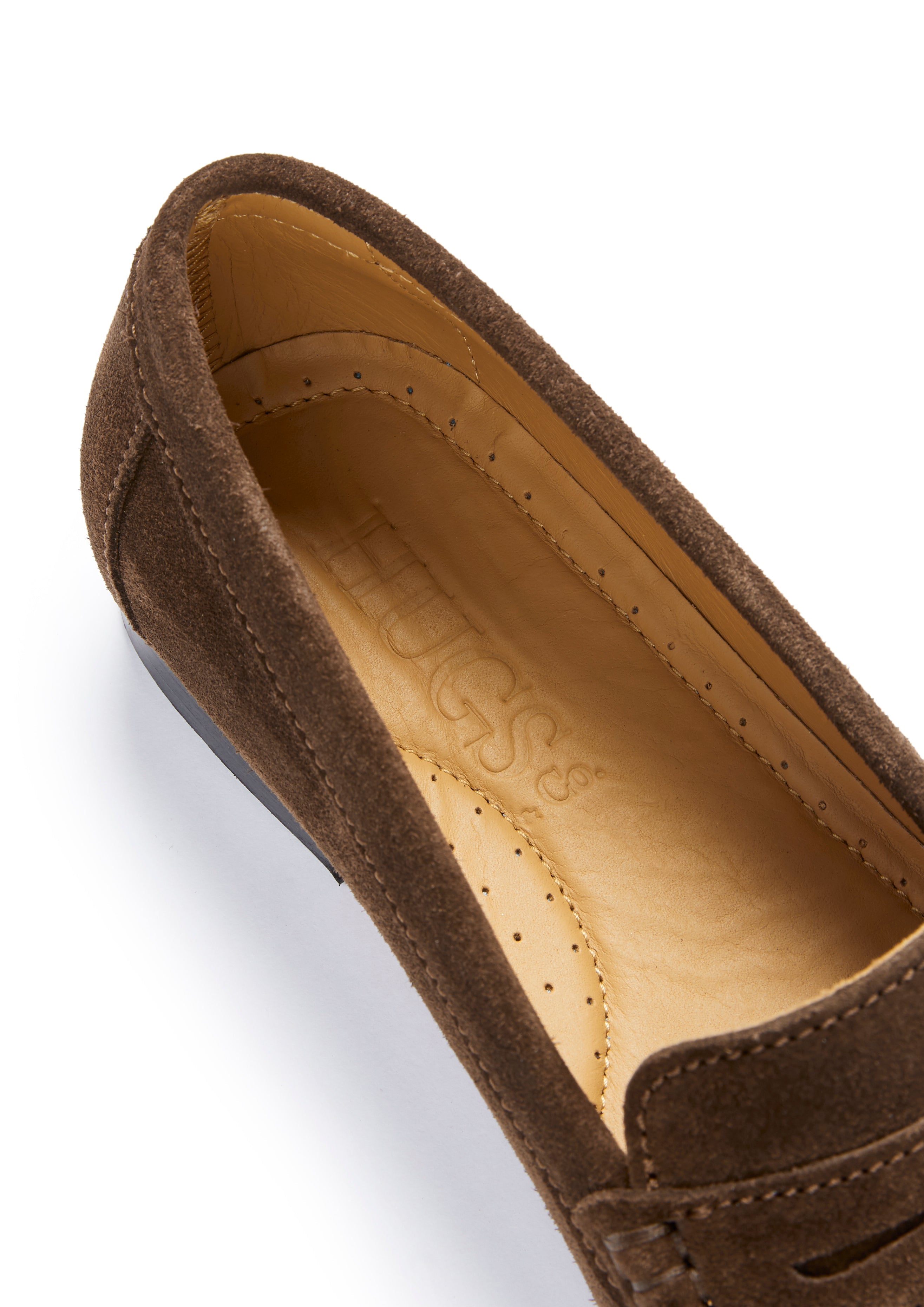 Hugs & Co Womens Penny Loafers Leather Sole Brown Suede