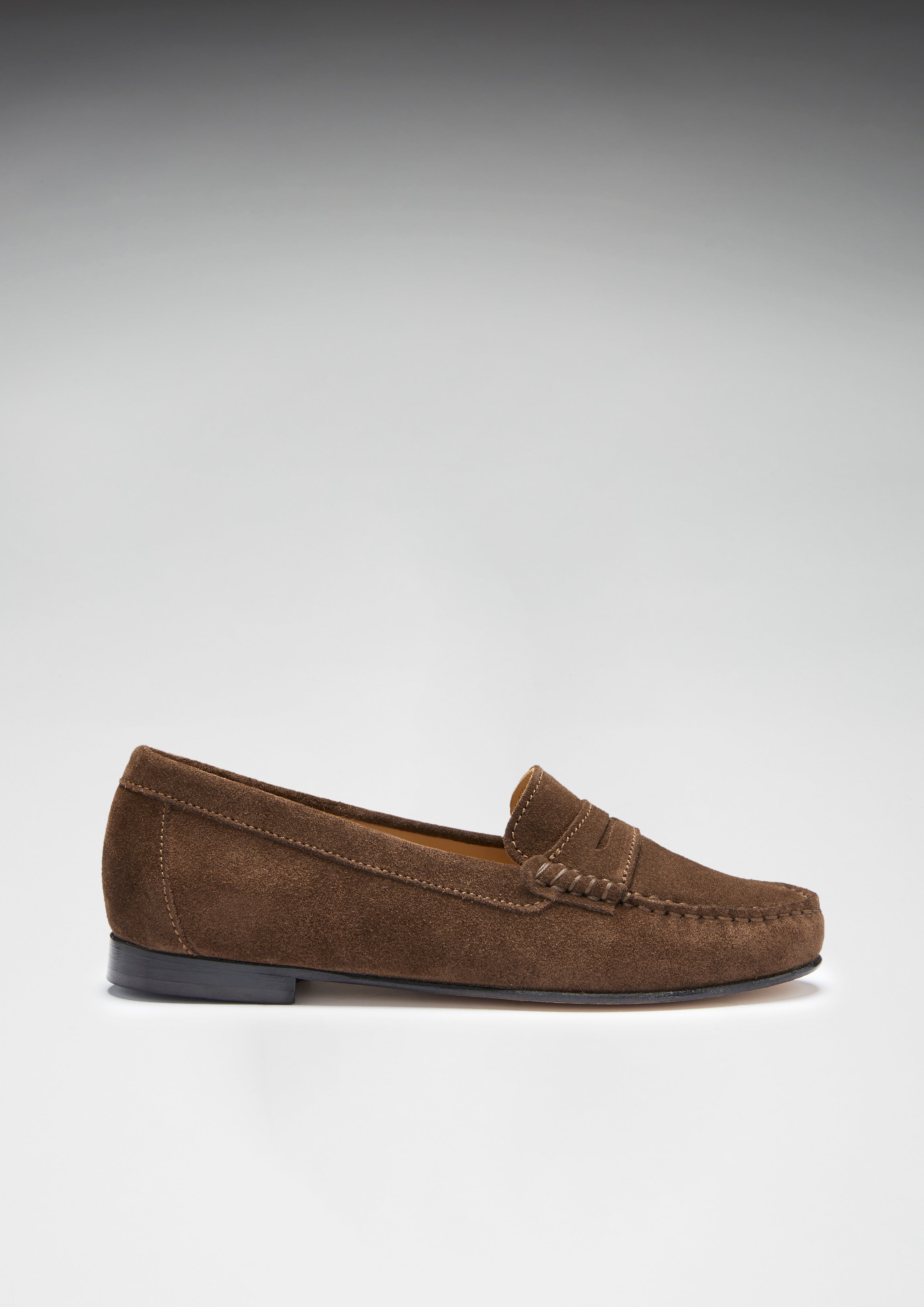 Hugs & Co Womens Penny Loafers Leather Sole Brown Suede