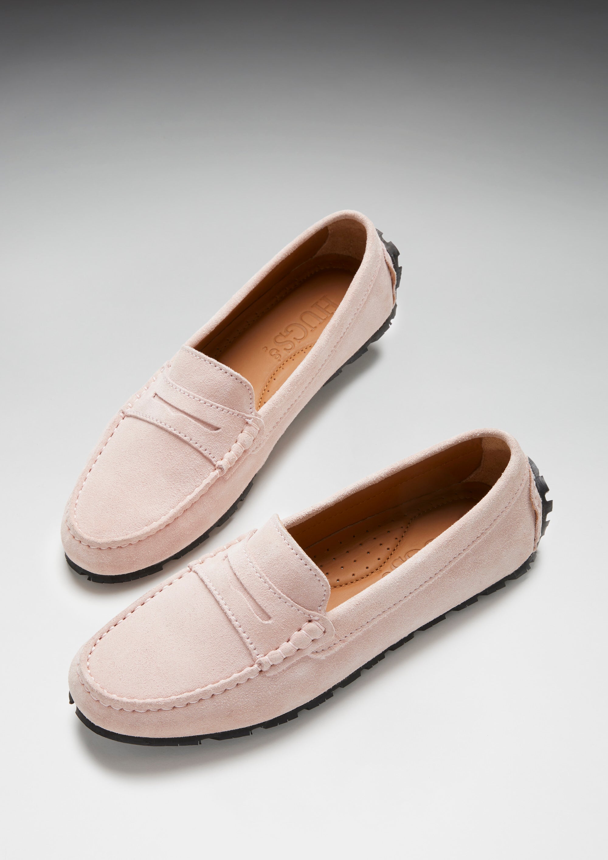 Hugs & Co Womens Tyre Sole Penny Loafers Ice Pink Suede