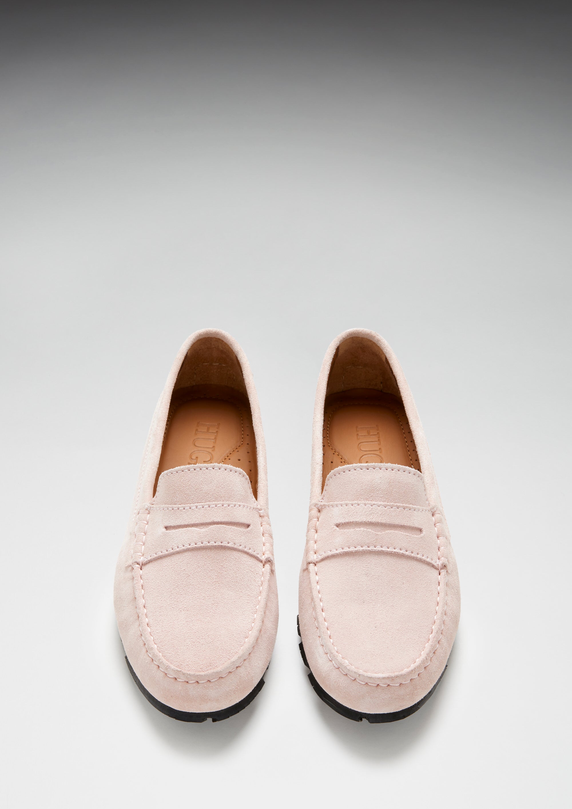 Hugs & Co Womens Tyre Sole Penny Loafers Ice Pink Suede