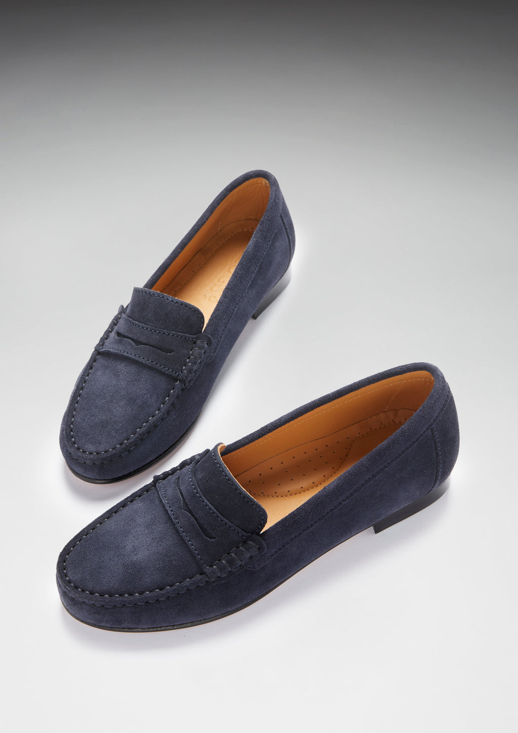 Hugs & Co Womens Penny Loafers Leather Sole Navy Blue Suede