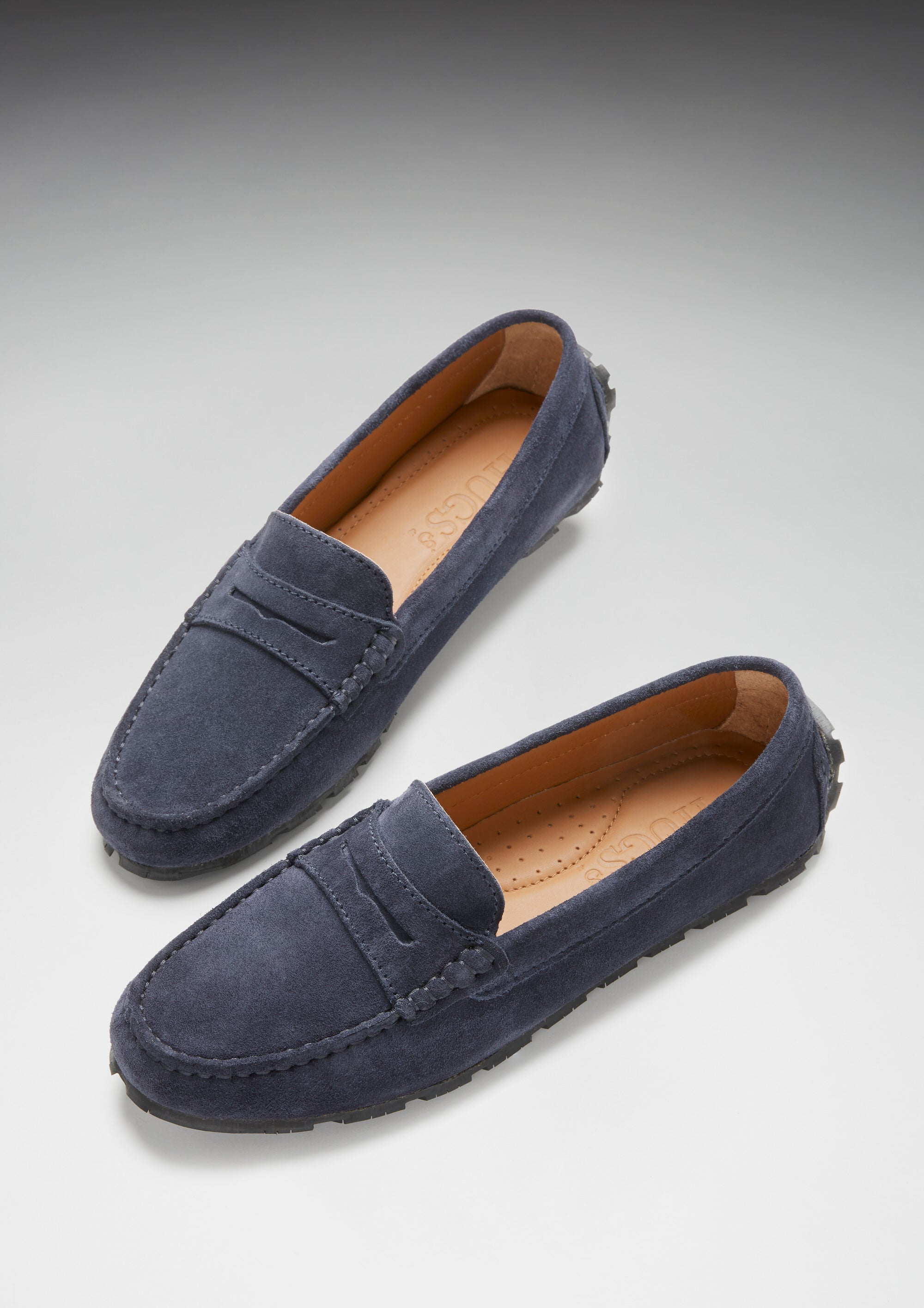 Hugs & Co Womens Tyre Sole Penny Loafers Navy Blue Suede