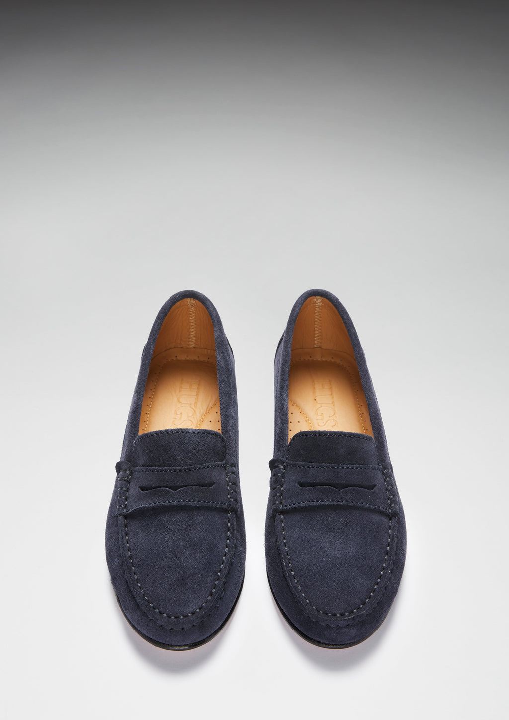 Hugs & Co Womens Penny Loafers Leather Sole Navy Blue Suede