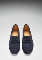 Hugs & Co Womens Penny Loafers Leather Sole Navy Blue Suede