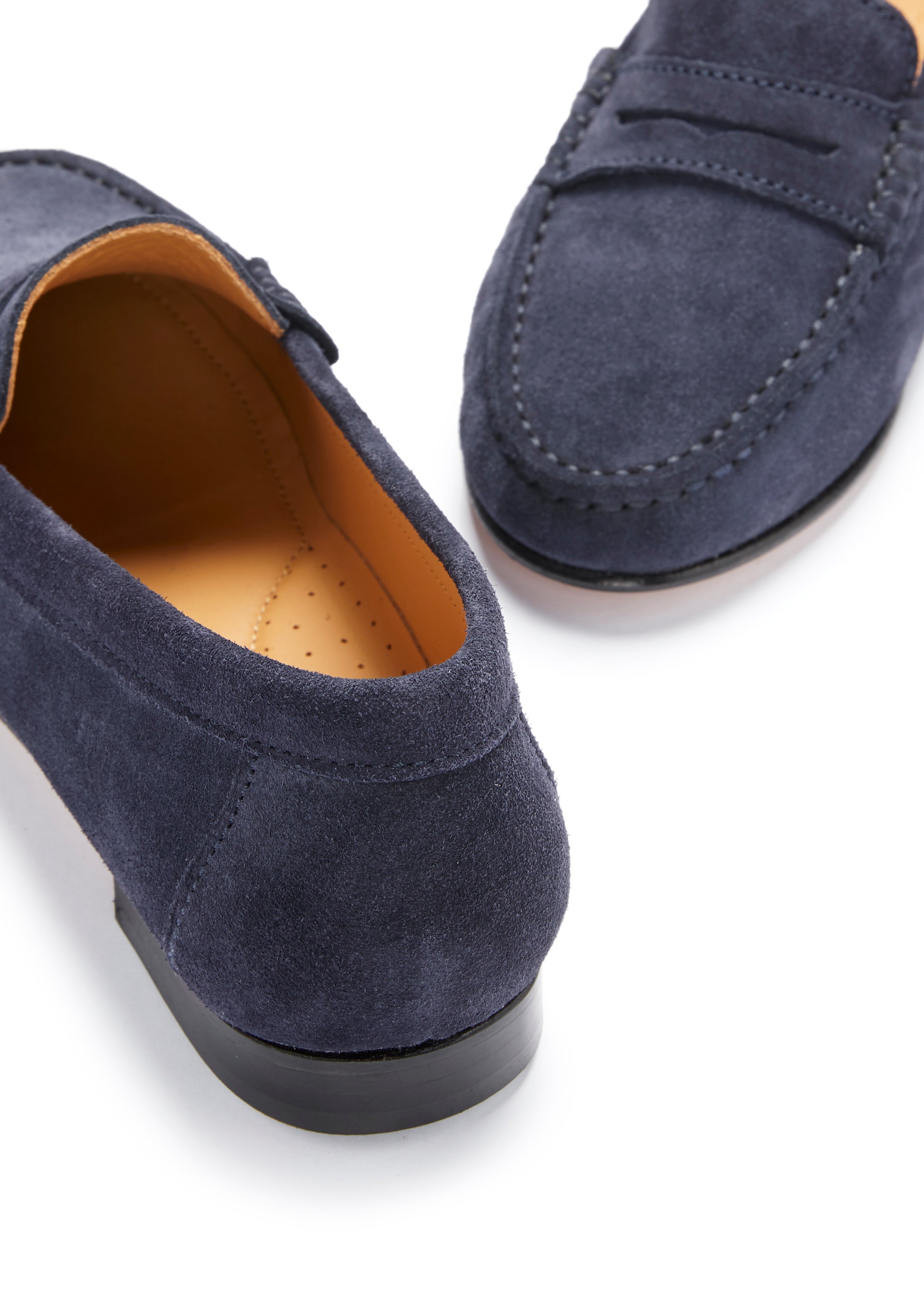 Hugs & Co Womens Penny Loafers Leather Sole Navy Blue Suede