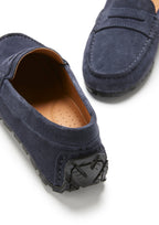 Hugs & Co Womens Tyre Sole Penny Loafers Navy Blue Suede