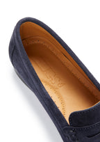 Hugs & Co Womens Penny Loafers Leather Sole Navy Blue Suede