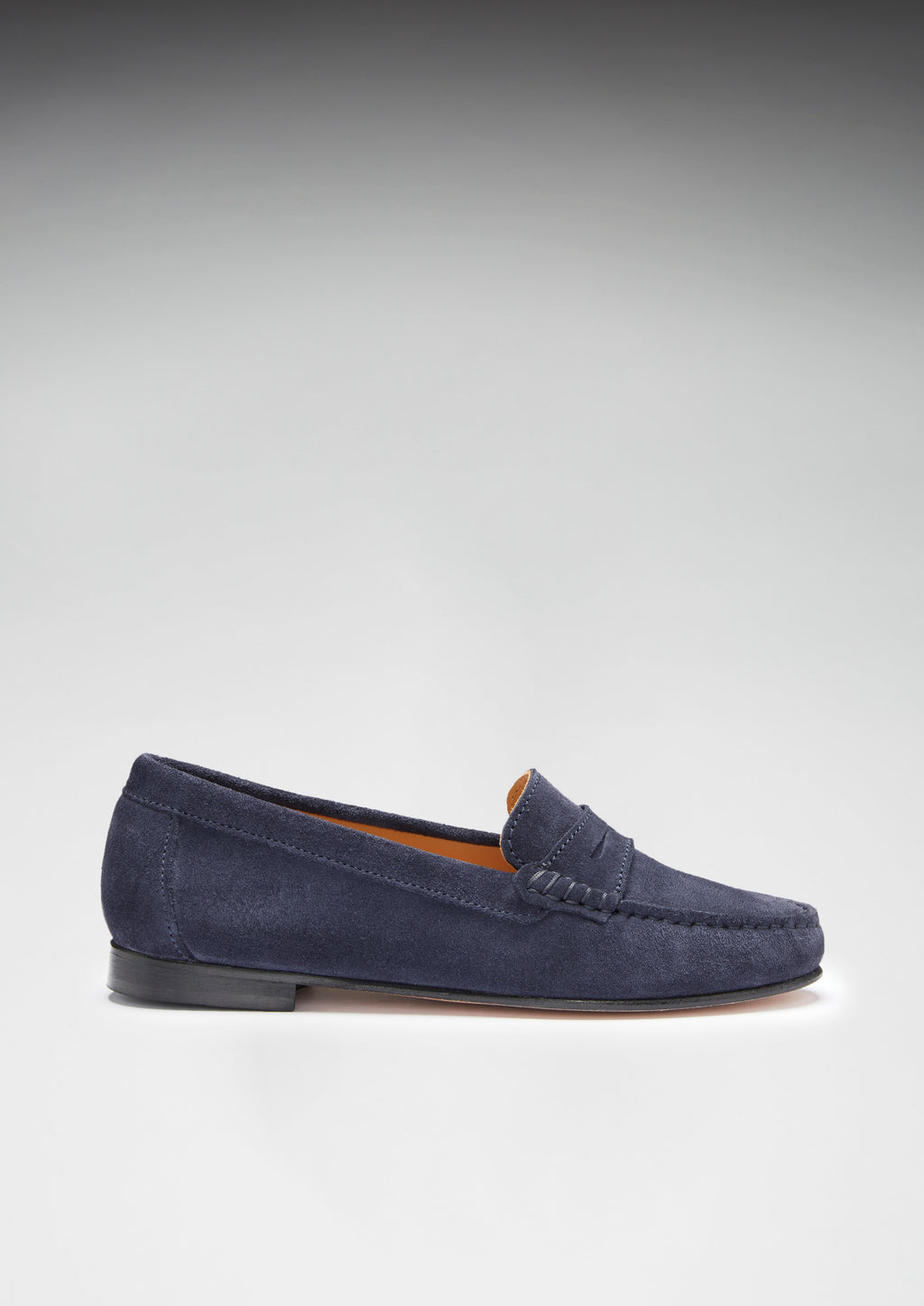 Hugs & Co Womens Penny Loafers Leather Sole Navy Blue Suede