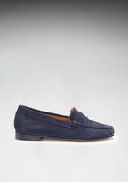 Hugs & Co Womens Penny Loafers Leather Sole Navy Blue Suede