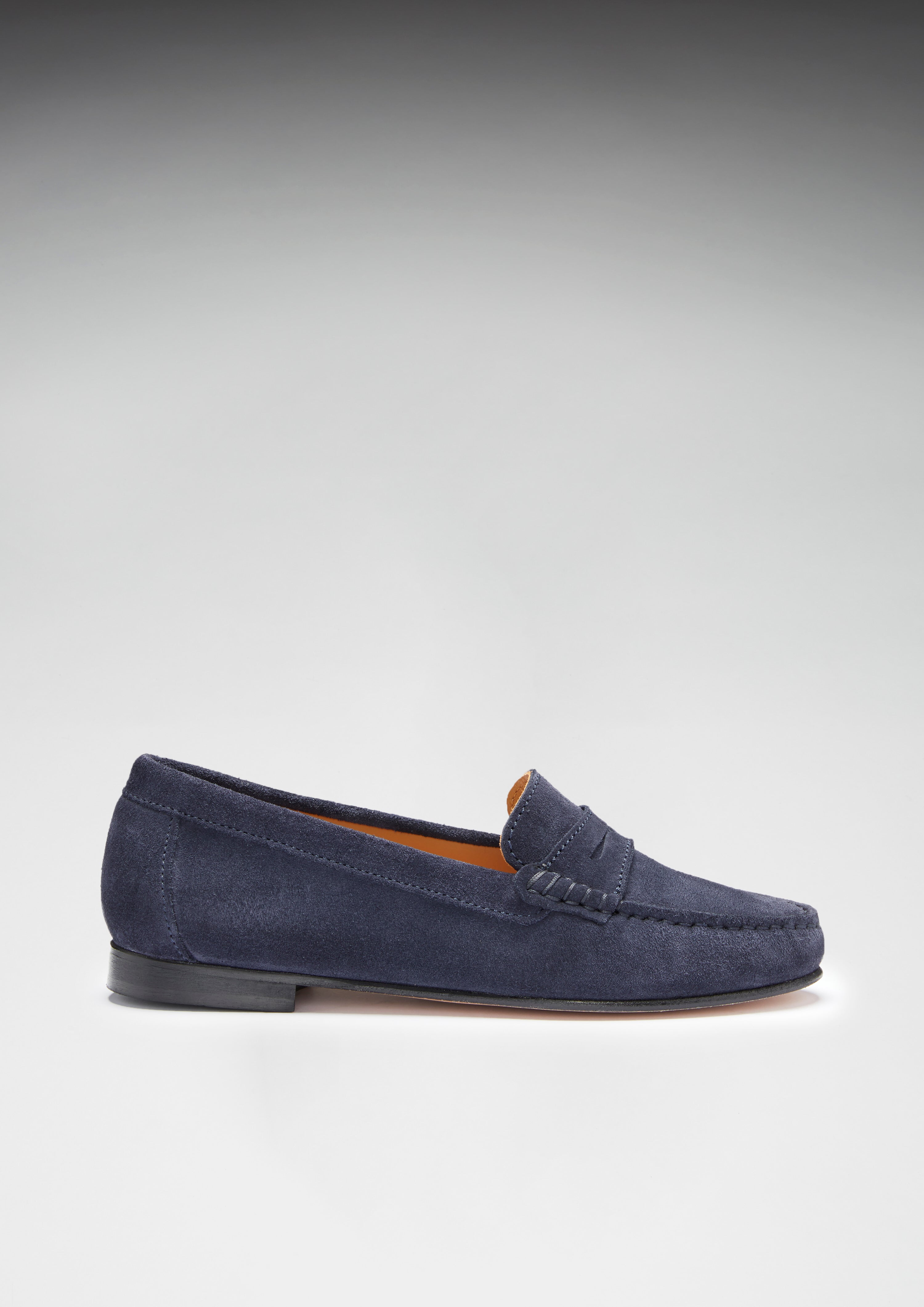 Hugs & Co Womens Penny Loafers Leather Sole Navy Blue Suede