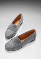 Hugs & Co Womens Penny Loafers Leather Sole Slate Grey Suede