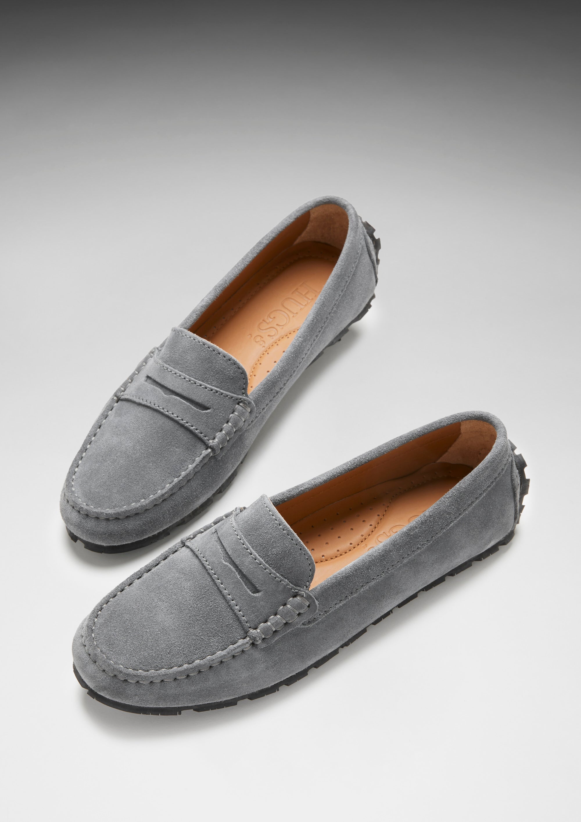 Hugs & Co Womens Tyre Sole Penny Loafers Slate Grey Suede