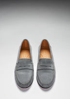 Hugs & Co Womens Penny Loafers Leather Sole Slate Grey Suede