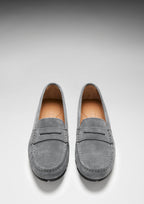 Hugs & Co Womens Tyre Sole Penny Loafers Slate Grey Suede