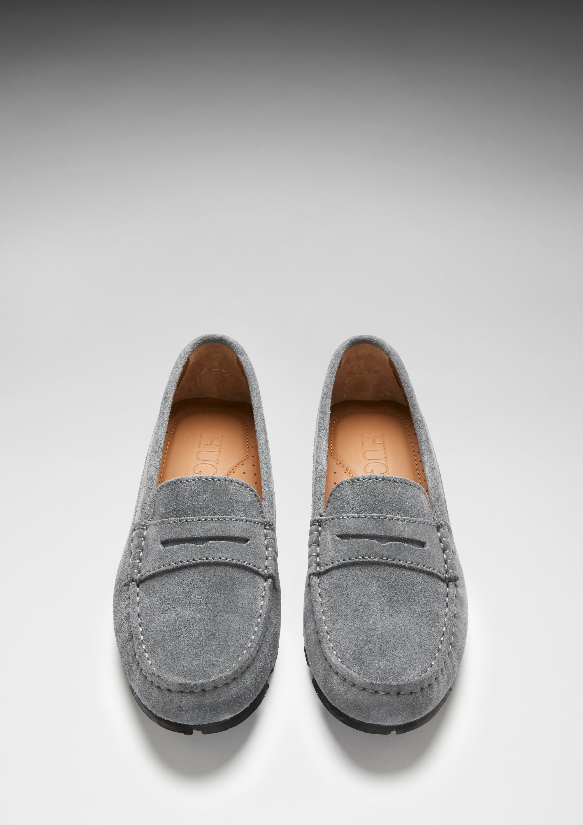 Hugs & Co Womens Tyre Sole Penny Loafers Slate Grey Suede
