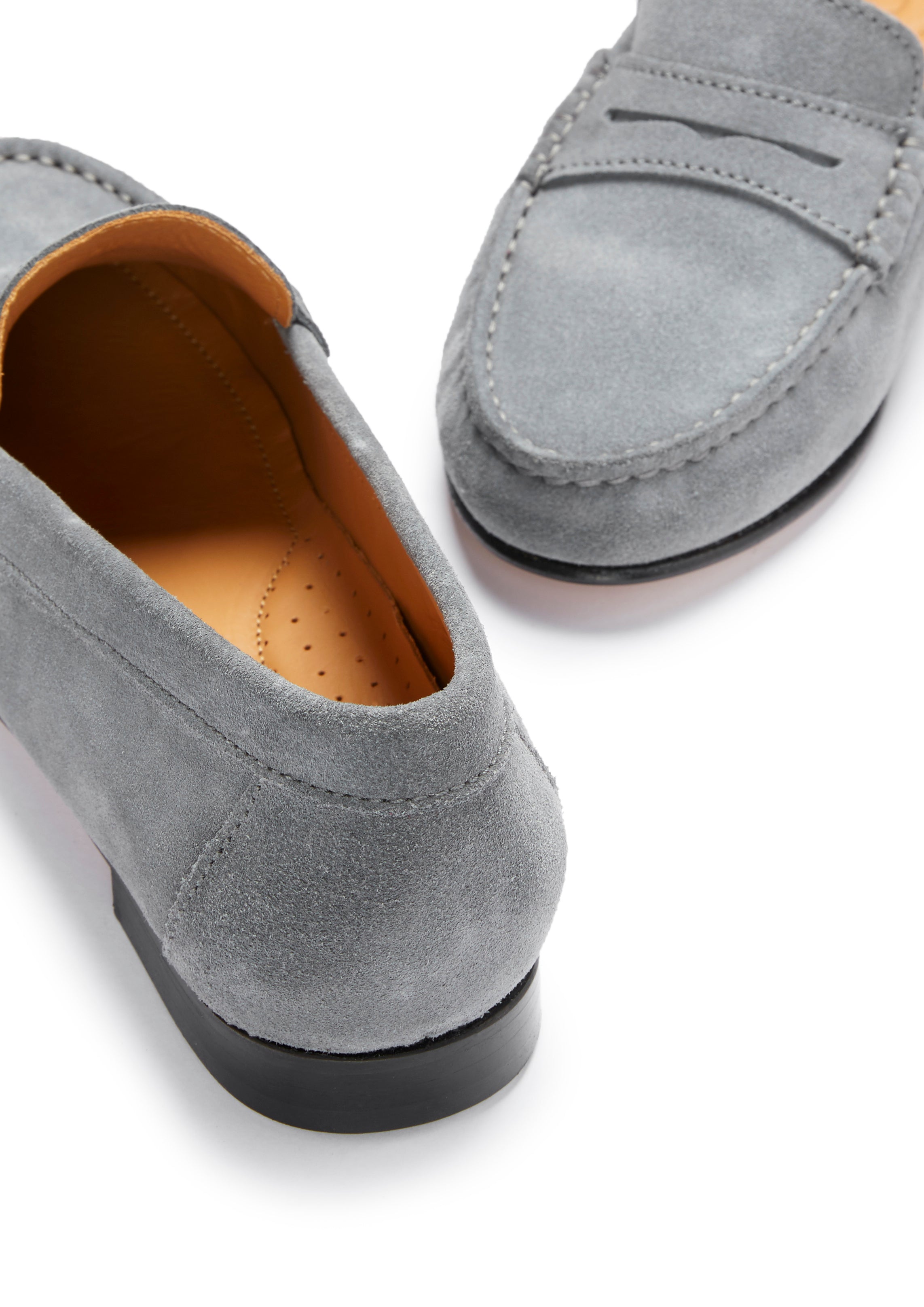 Hugs & Co Womens Penny Loafers Leather Sole Slate Grey Suede