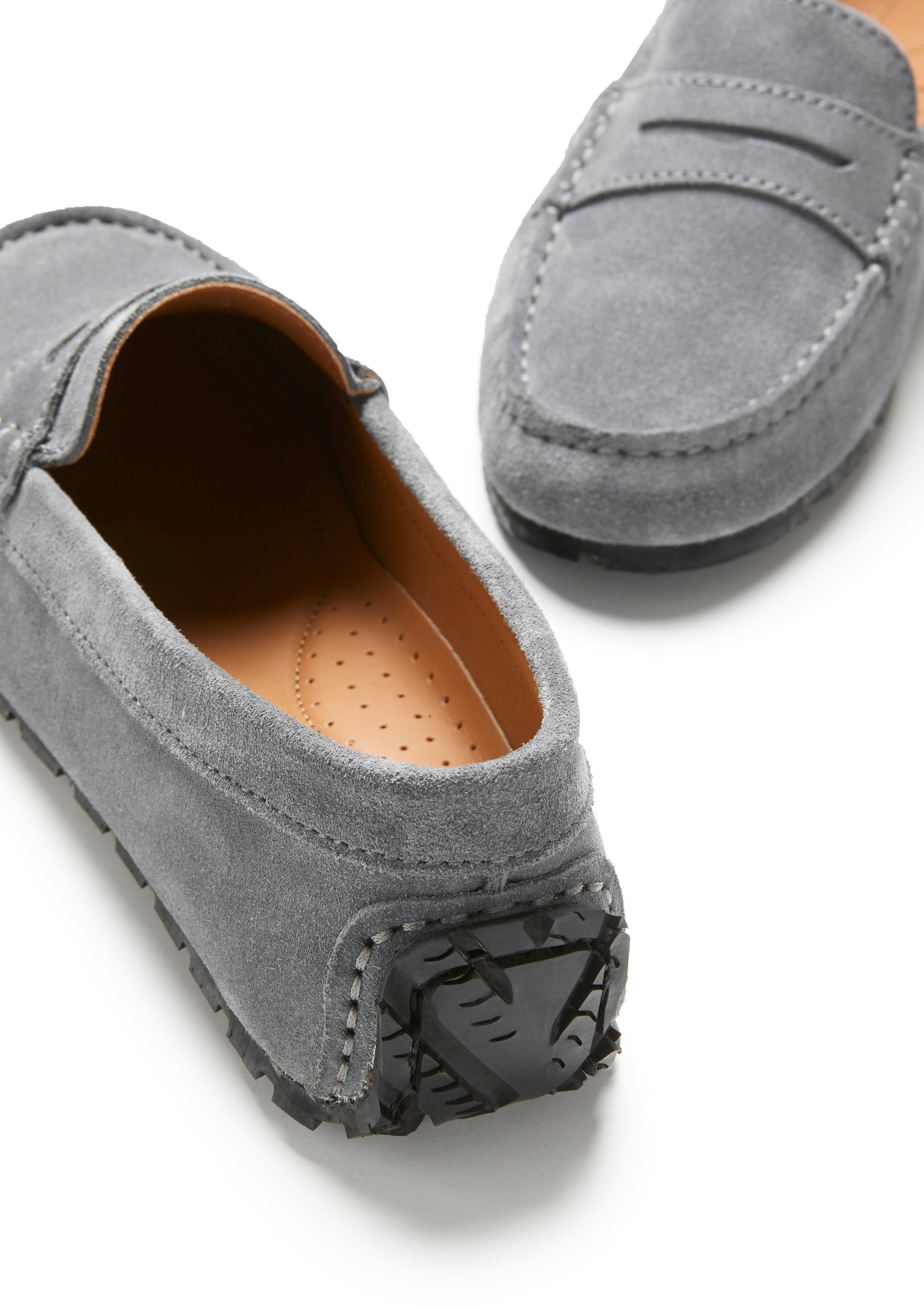 Hugs & Co Womens Tyre Sole Penny Loafers Slate Grey Suede