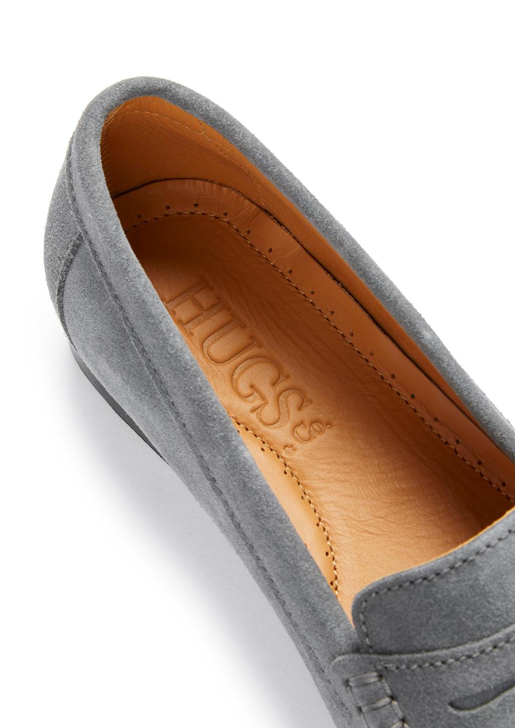 Hugs & Co Womens Penny Loafers Leather Sole Slate Grey Suede