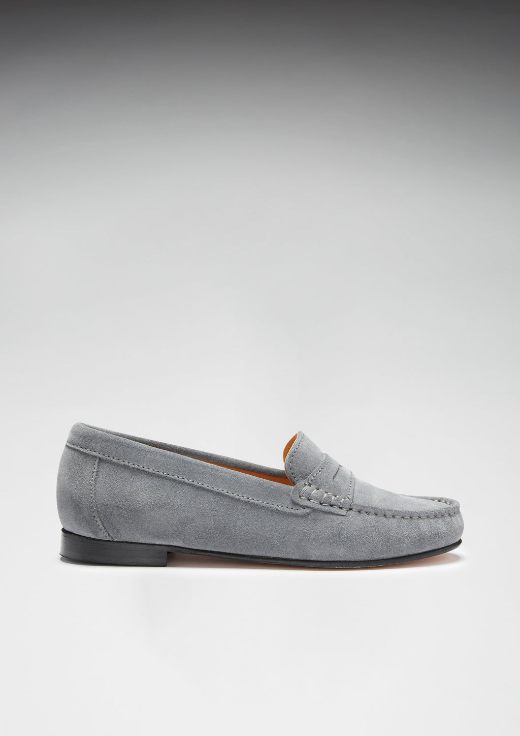 Hugs & Co Womens Penny Loafers Leather Sole Slate Grey Suede