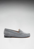 Hugs & Co Womens Penny Loafers Leather Sole Slate Grey Suede
