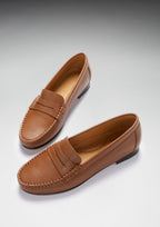 Hugs & Co Womens Penny Loafers Leather Sole Tan Leather