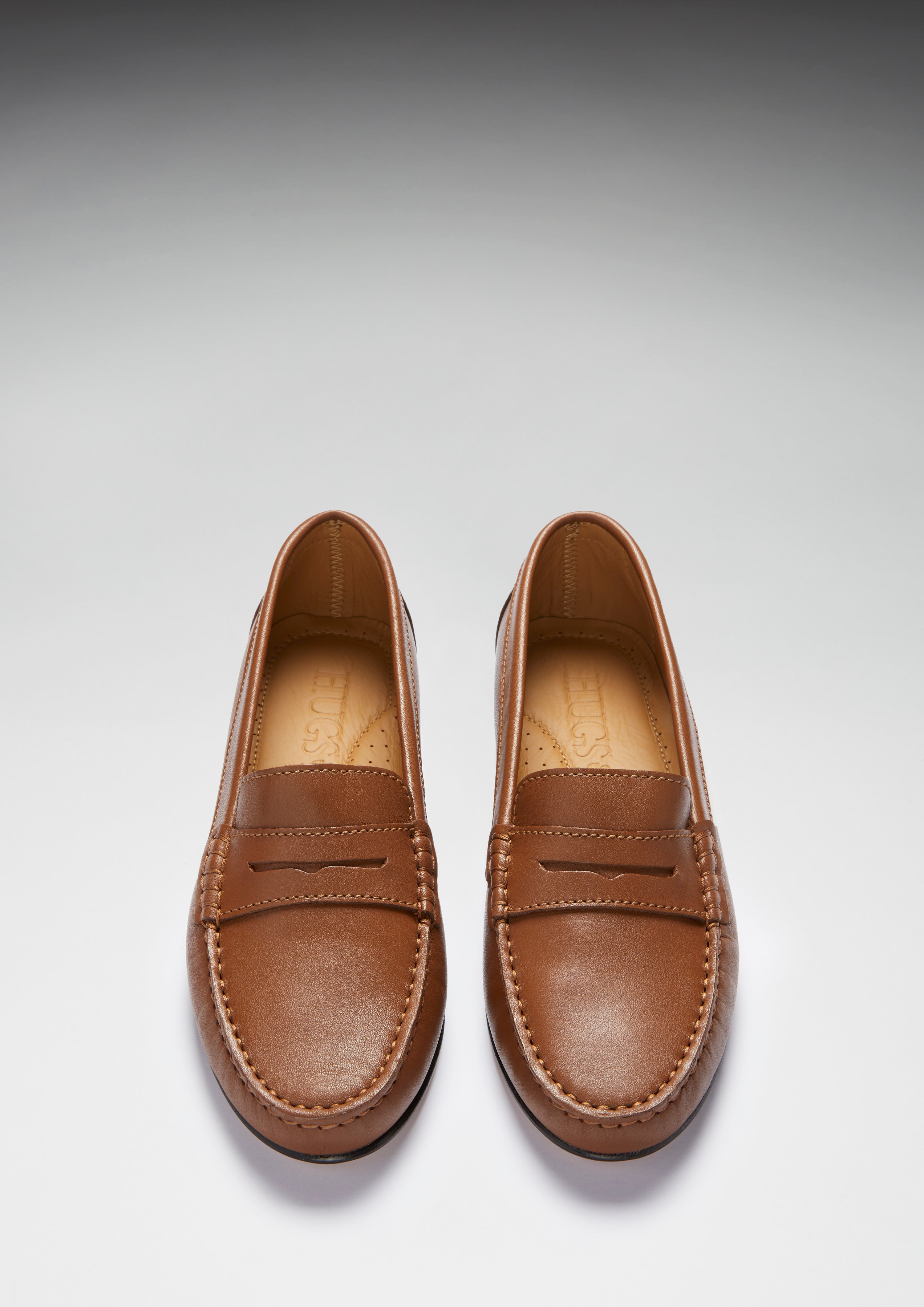 Hugs & Co Womens Penny Loafers Leather Sole Tan Leather