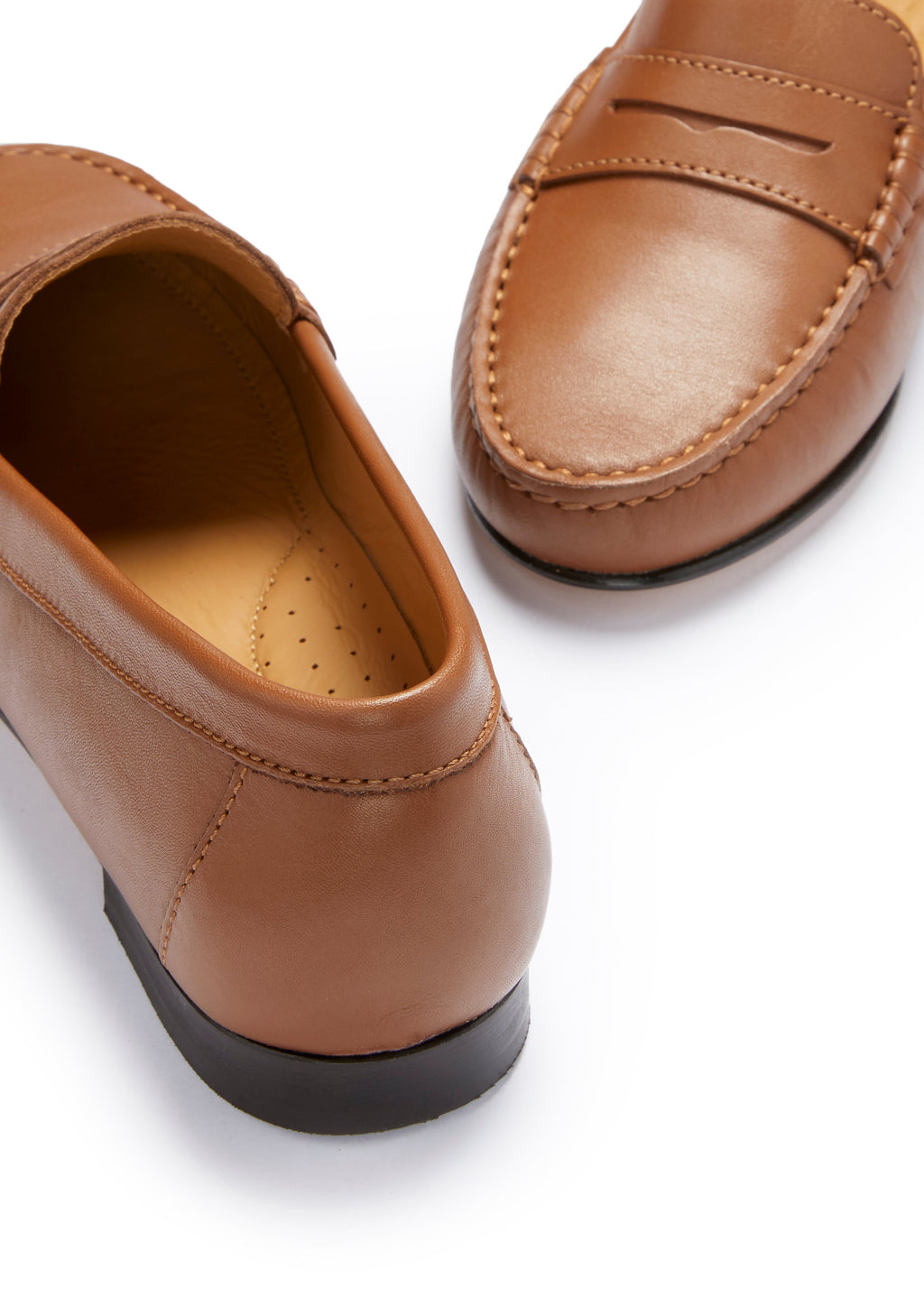 Hugs & Co Womens Penny Loafers Leather Sole Tan Leather