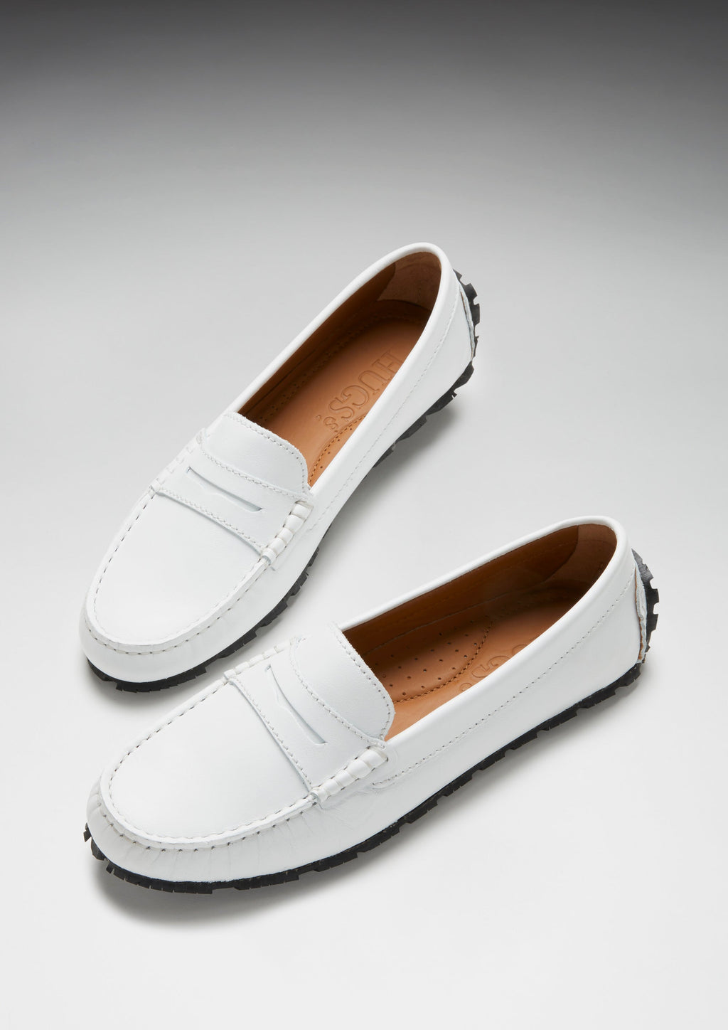 Hugs & Co Womens Tyre Sole Penny Loafers White Leather