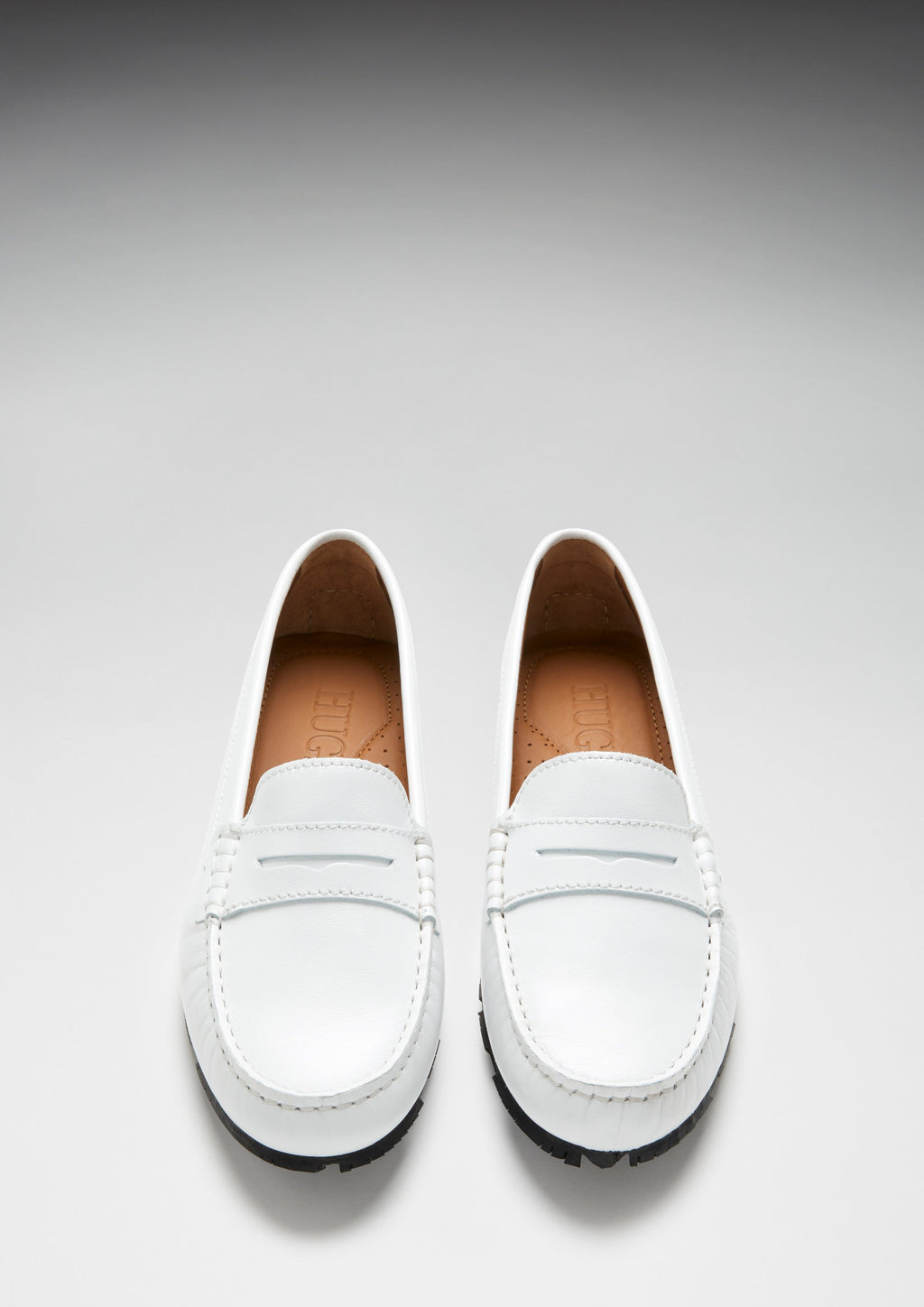 Hugs & Co Womens Tyre Sole Penny Loafers White Leather