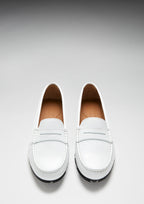 Hugs & Co Womens Tyre Sole Penny Loafers White Leather
