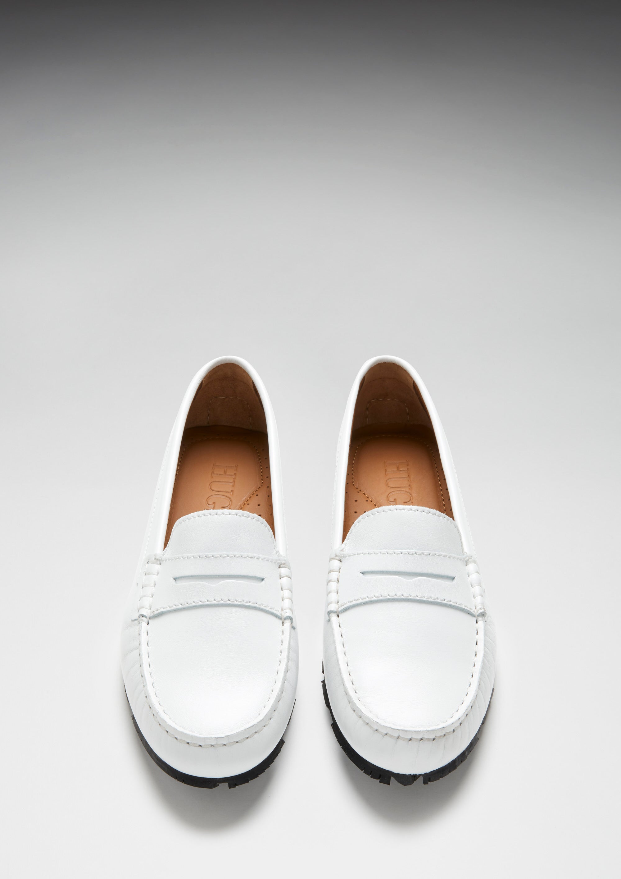 Hugs & Co Womens Tyre Sole Penny Loafers White Leather