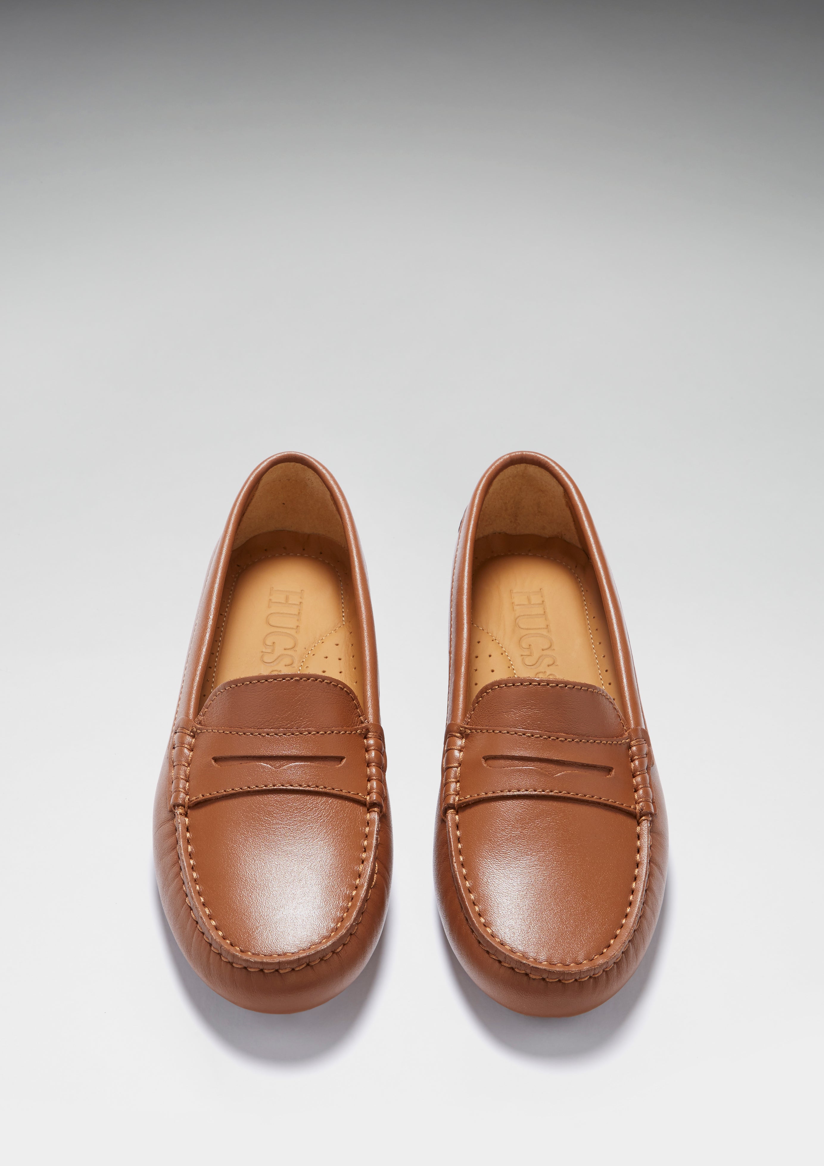 Hugs & Co Womens Penny Driving Loafers Tan Leather