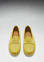 Hugs & Co Womens Penny Driving Loafers Yellow Embossed Suede