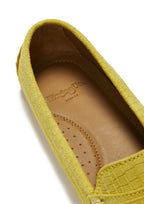 Hugs & Co Womens Penny Driving Loafers Yellow Embossed Suede