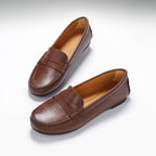 Hugs & Co Womens Penny Driving Loafers Full Rubber Sole Brown Leather