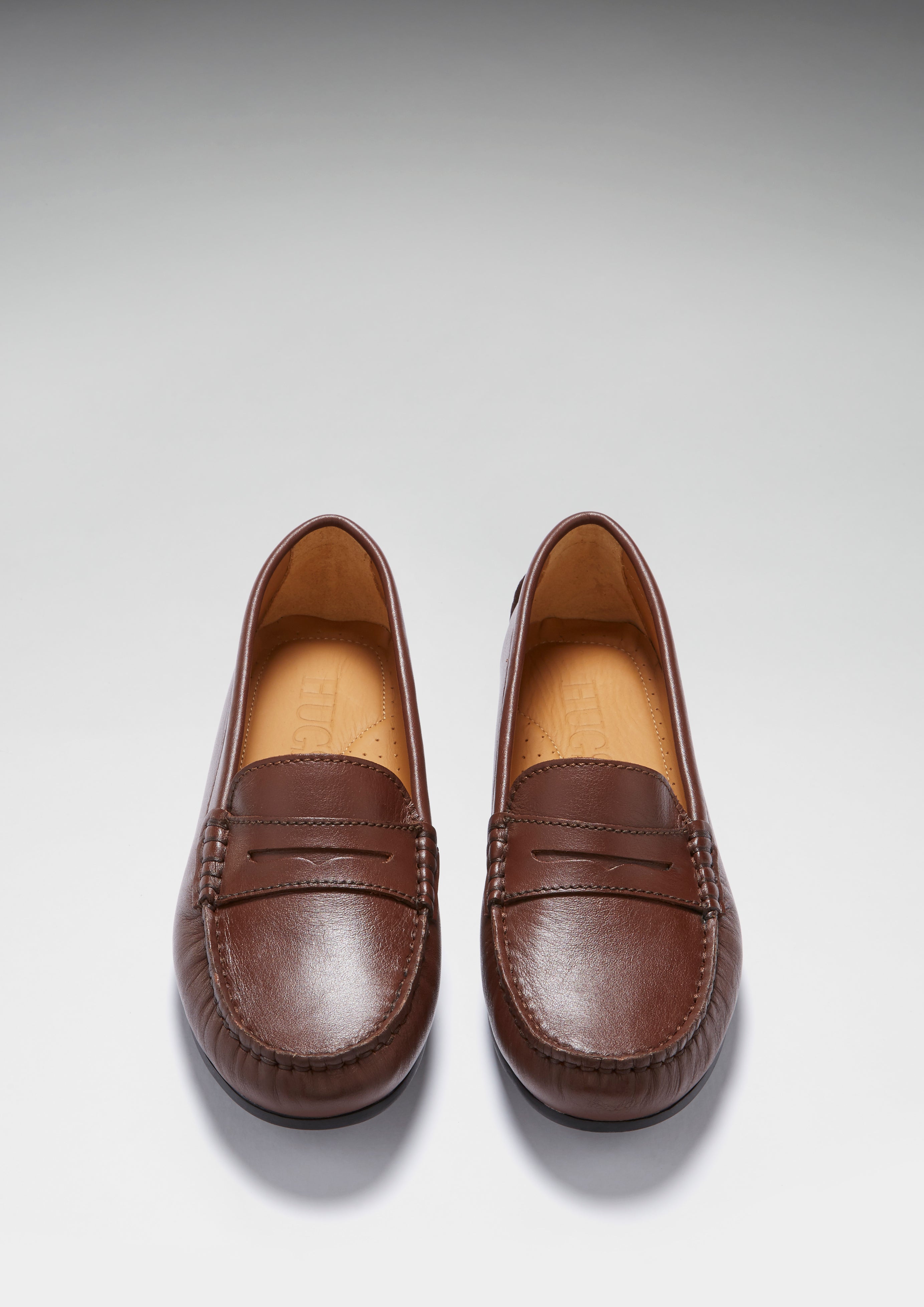 Hugs & Co Womens Penny Driving Loafers Full Rubber Sole Brown Leather