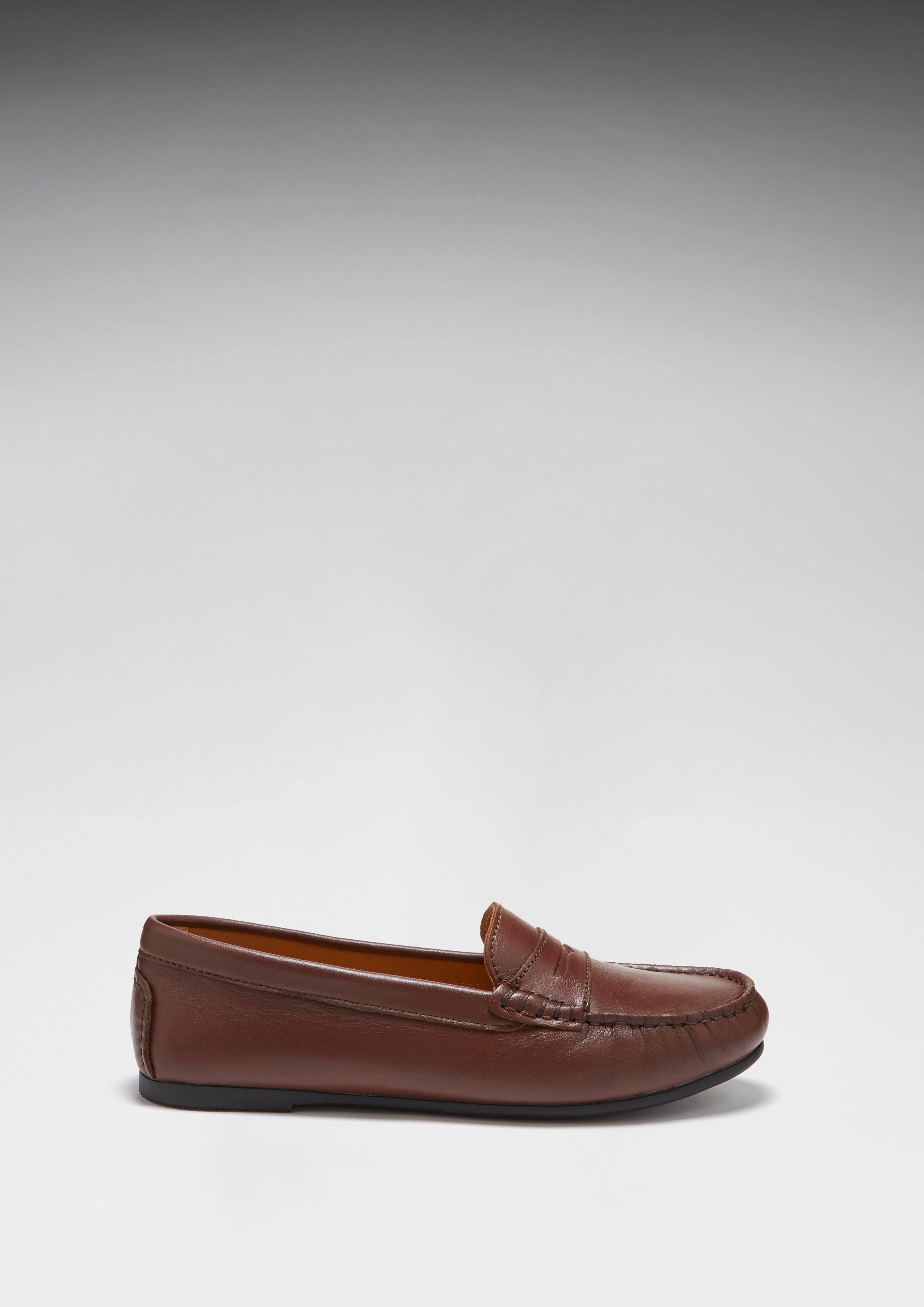 Hugs & Co Womens Penny Driving Loafers Full Rubber Sole Brown Leather