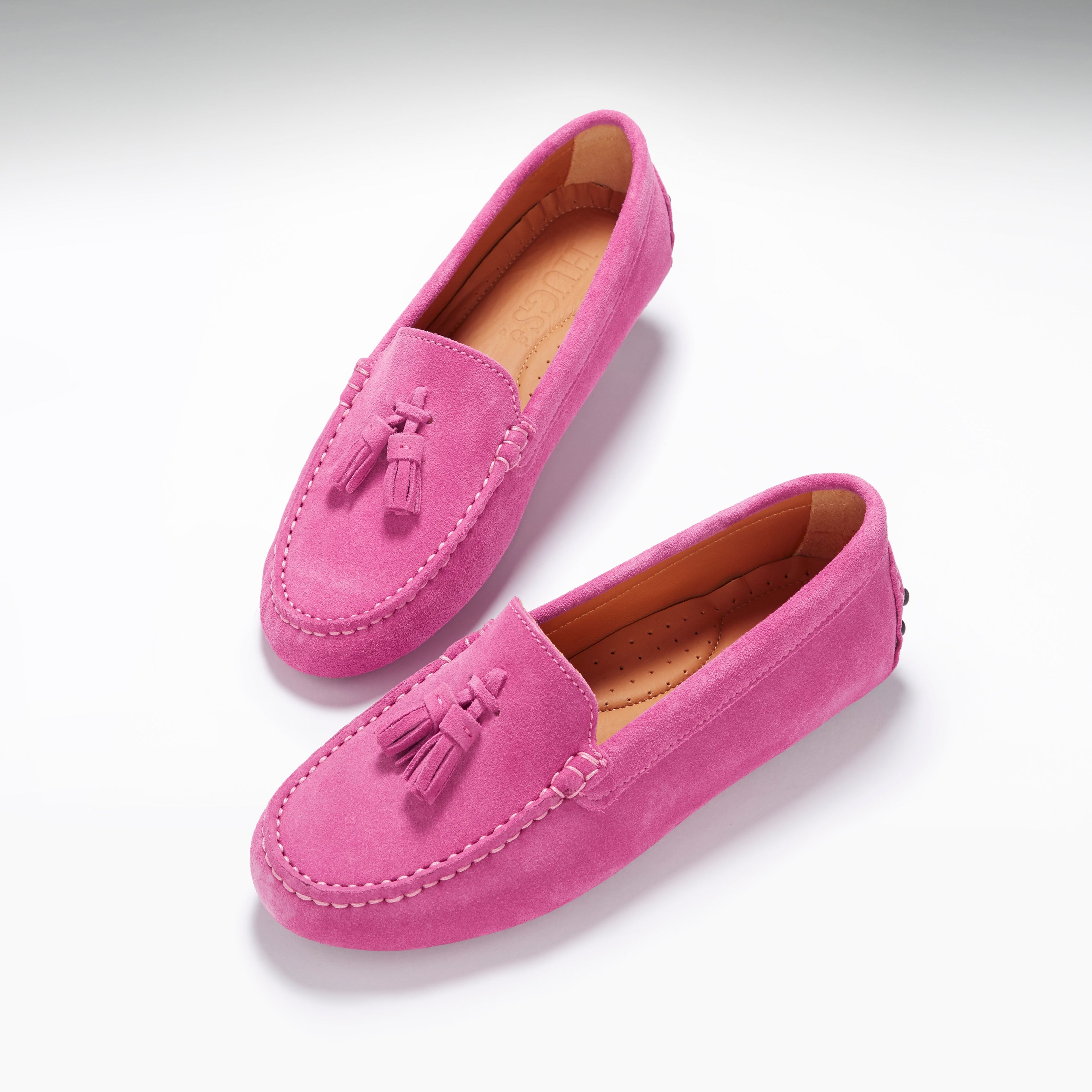Hugs & Co Womens Tasselled Driving Loafers Pink Suede