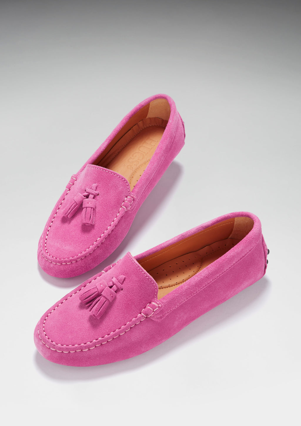 Hugs & Co Womens Tasselled Driving Loafers Pink Suede