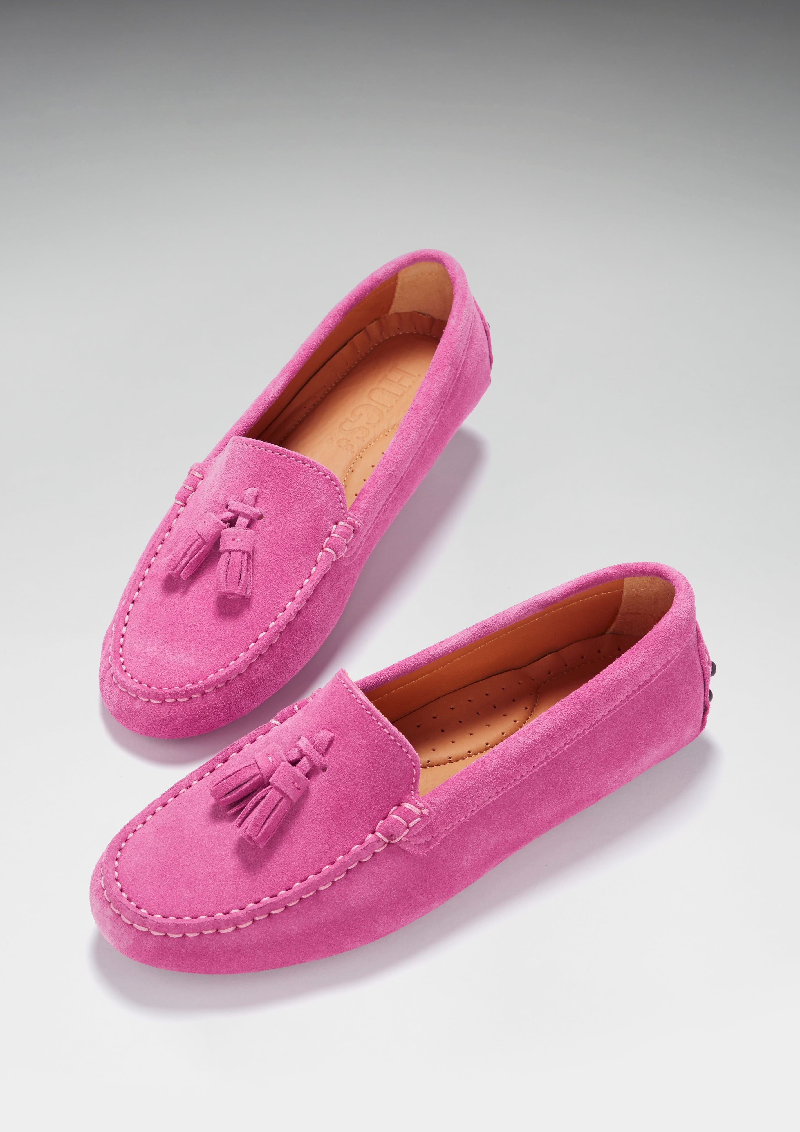 Hugs & Co Womens Tasselled Driving Loafers Pink Suede