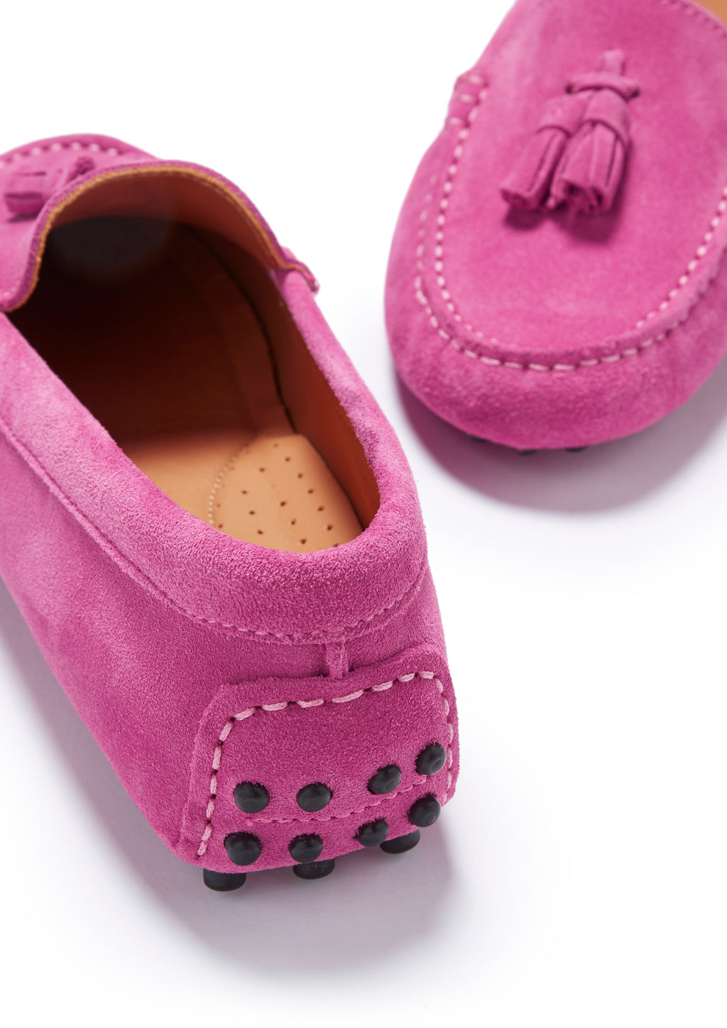 Hugs & Co Womens Tasselled Driving Loafers Pink Suede