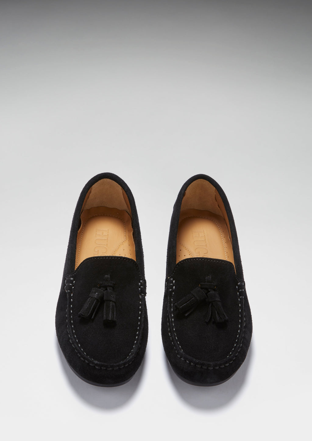 Hugs & Co Womens Tasselled Driving Loafers Full Rubber Sole Black Suede