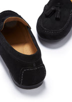 Hugs & Co Womens Tasselled Driving Loafers Full Rubber Sole Black Suede