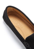 Hugs & Co Womens Tasselled Driving Loafers Full Rubber Sole Black Suede