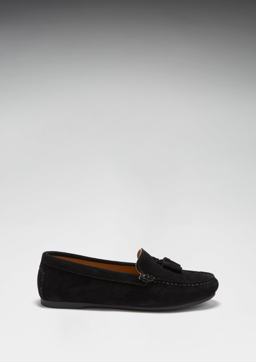 Hugs & Co Womens Tasselled Driving Loafers Full Rubber Sole Black Suede