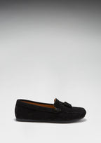 Hugs & Co Womens Tasselled Driving Loafers Full Rubber Sole Black Suede