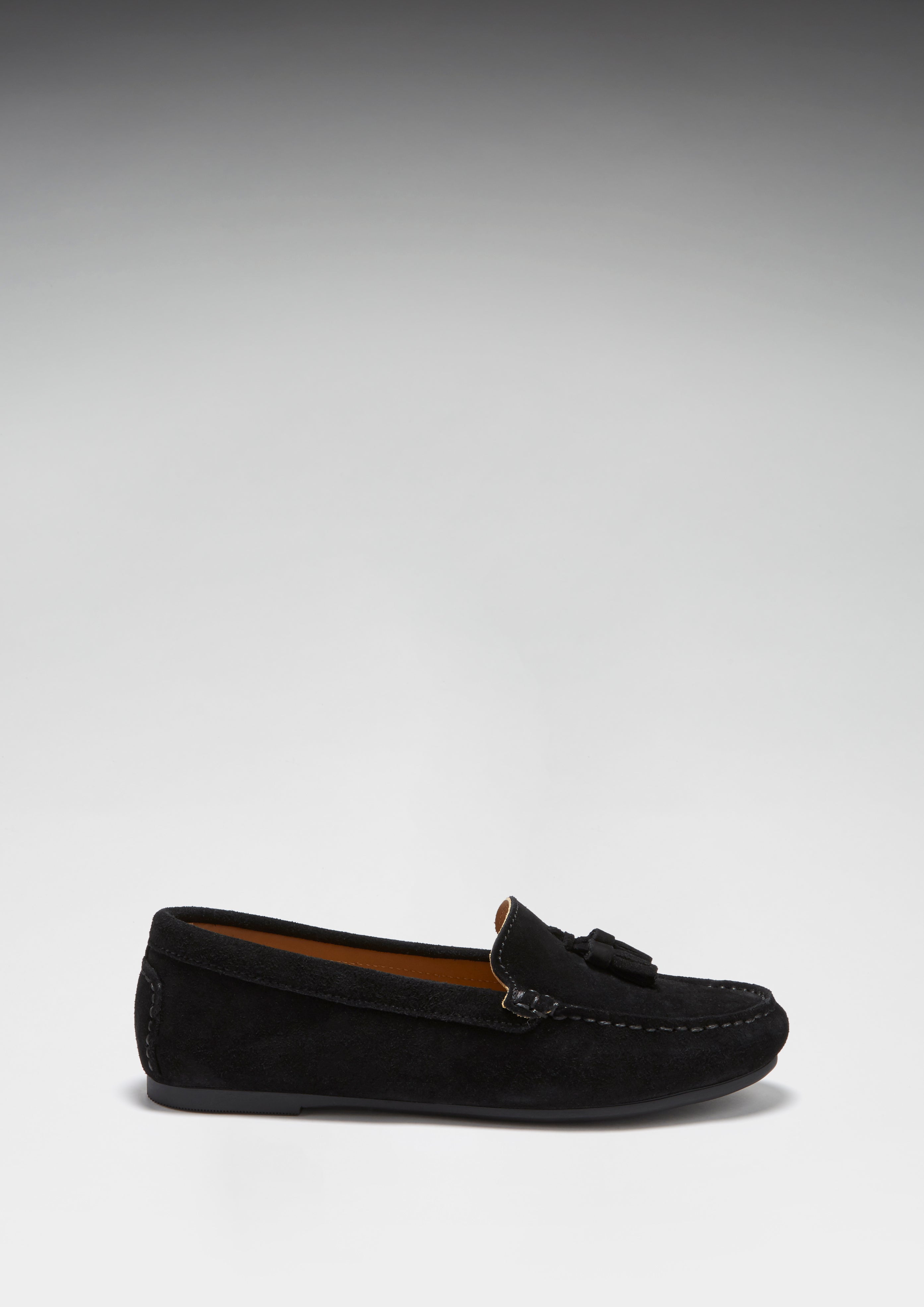 Hugs & Co Womens Tasselled Driving Loafers Full Rubber Sole Black Suede